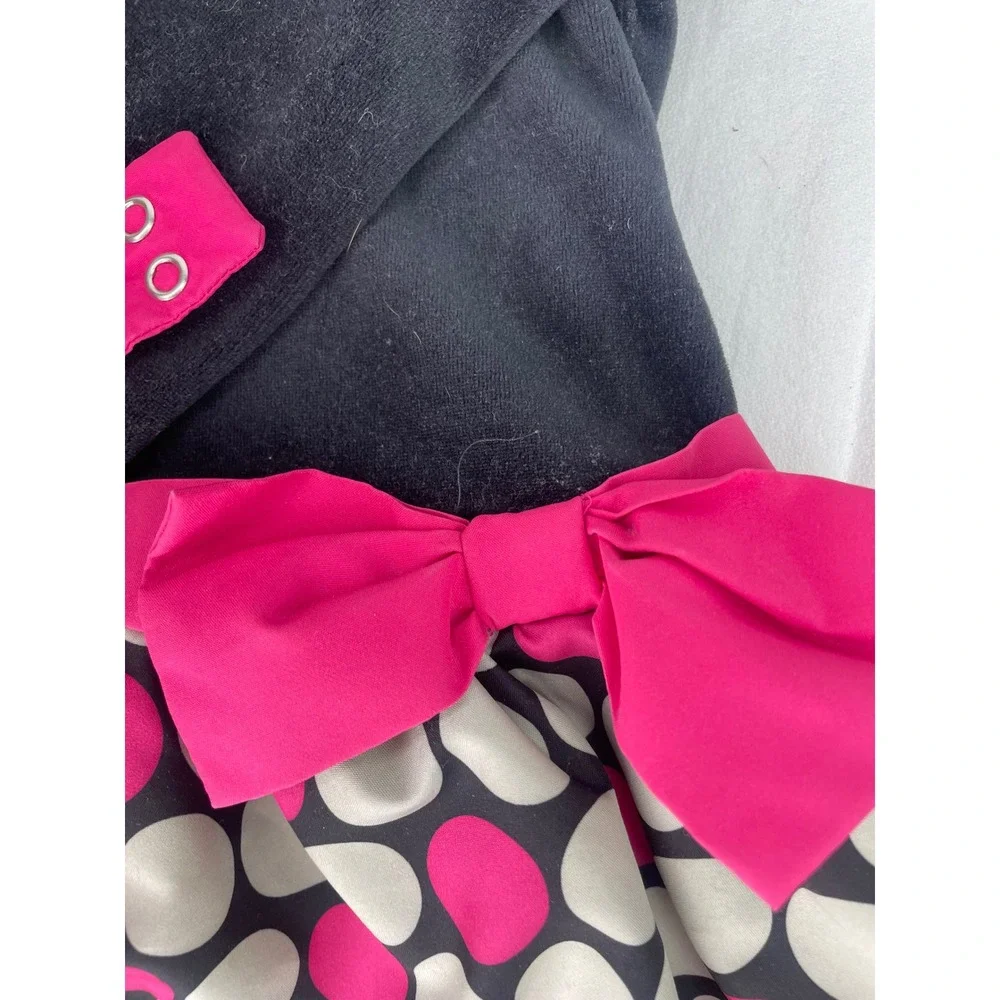 OshKosh Bgosh Toddler Girls Black Velvet Pink Polka Dot Bubble Dress 18M
